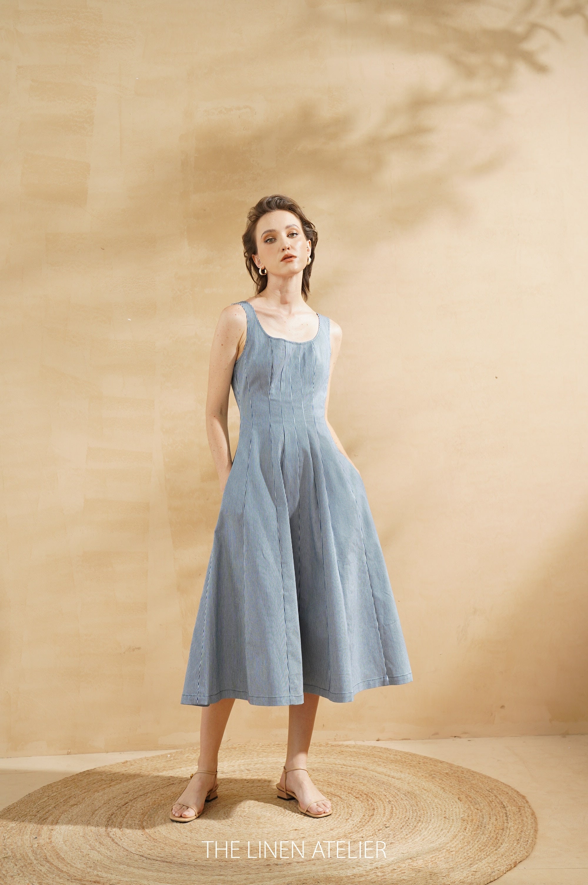 ARIA Striped Khaki Sleeveless Sundress – Look Want Wear Love