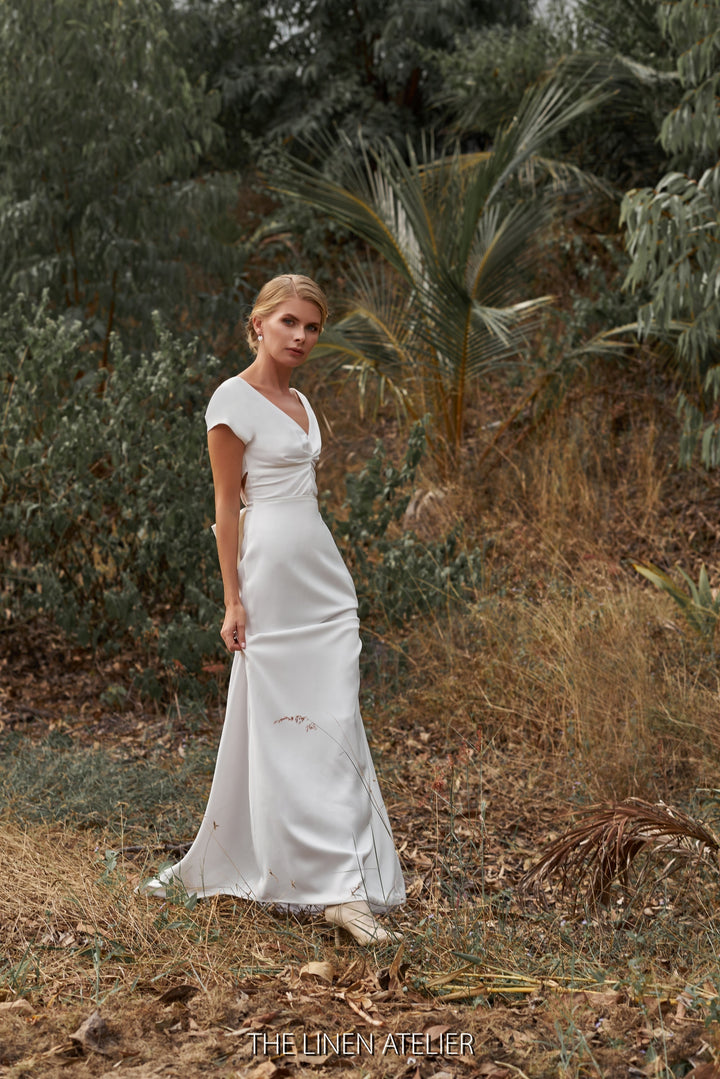 MACKENZIE Unique Wedding Dress | plus size satin dress | open back wedding gown | bridal beach dress | Modest Wedding Dress | Evening Gown