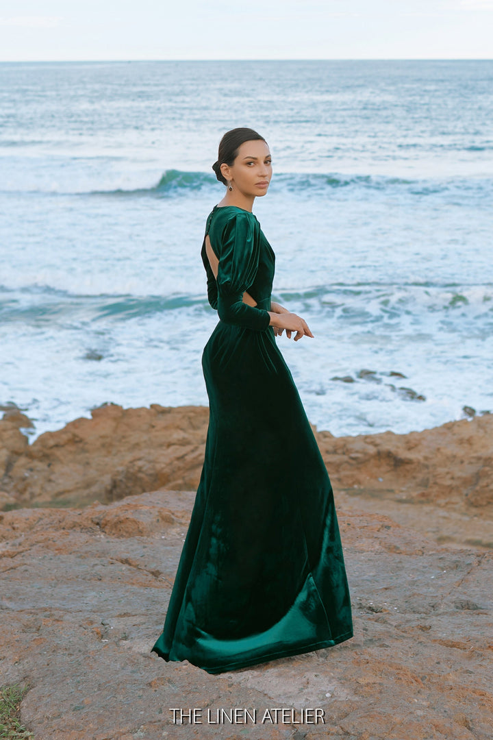 SIGNE Open Back Dark Green Velvet Dress Look Want Wear Love SIGNE Open Back Dark Green Velvet Dress Look Want Wear Love