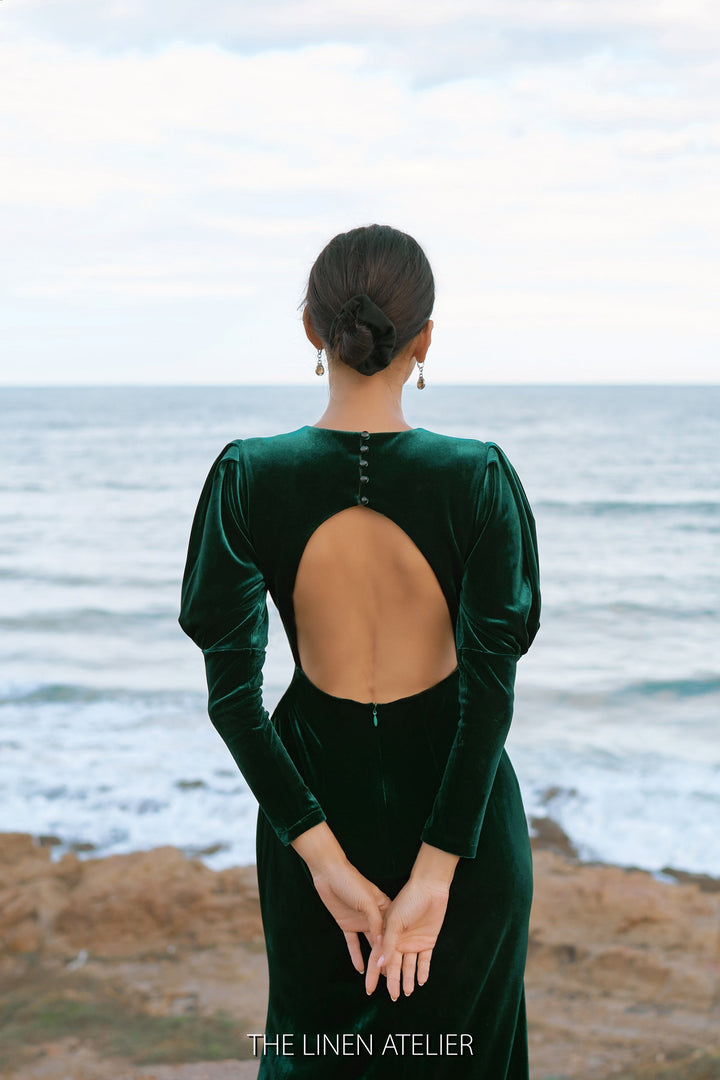 SIGNE Open Back Dark Green Velvet Dress Look Want Wear Love SIGNE Open Back Dark Green Velvet Dress Look Want Wear Love