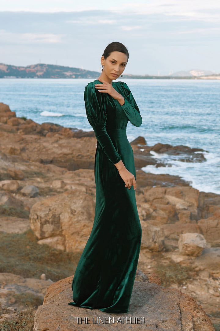 SIGNE Open Back Dark Green Velvet Dress Look Want Wear Love SIGNE Open Back Dark Green Velvet Dress Look Want Wear Love