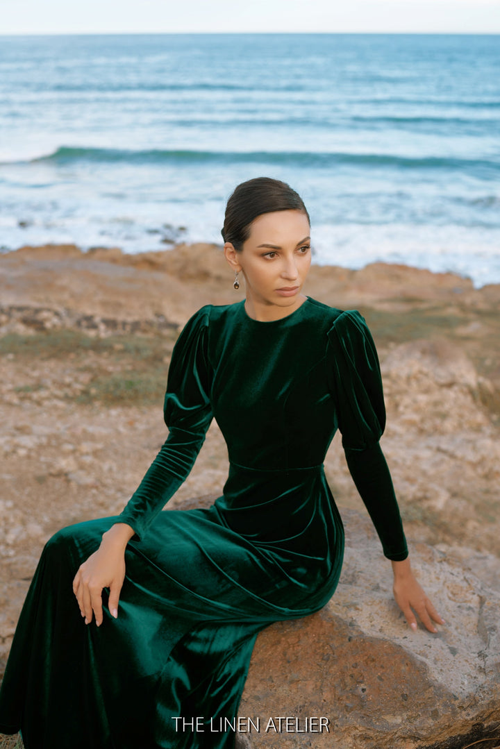 SIGNE Open Back Dark Green Velvet Dress Look Want Wear Love SIGNE Open Back Dark Green Velvet Dress Look Want Wear Love