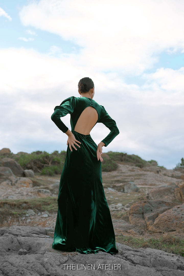 SIGNE Open Back Dark Green Velvet Dress Look Want Wear Love SIGNE Open Back Dark Green Velvet Dress Look Want Wear Love