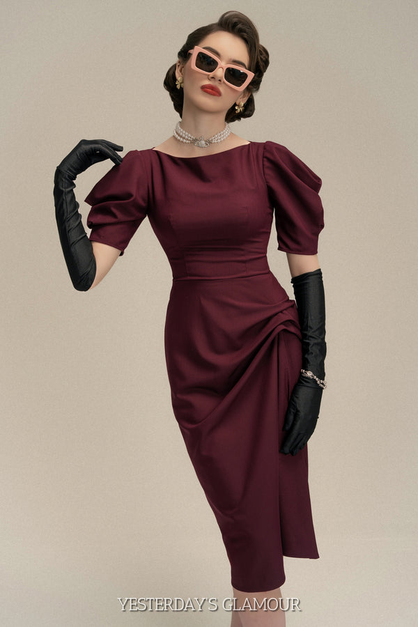 Rosa Puff Sleeve Elegant Draped Dress