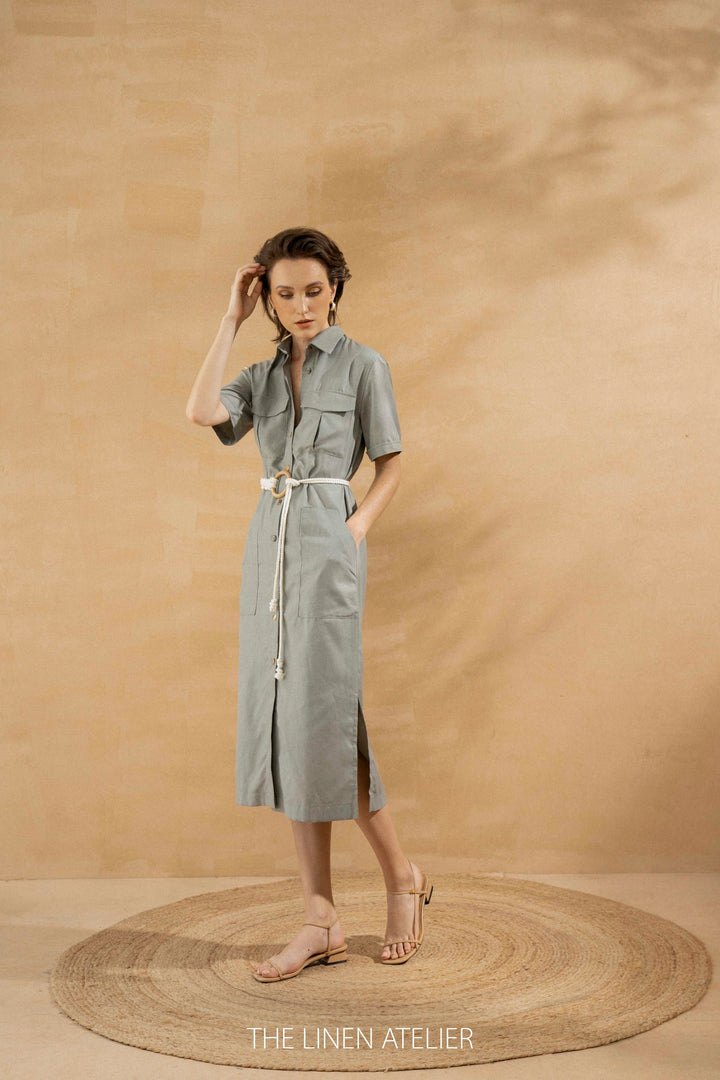 NORA linen long shirt dress | linen shirt dress | women shirt dress | linen shirt dress women | button front dress | linen flax shirt dress