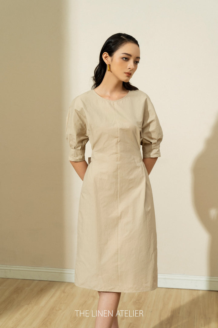 ELLA Tied Waist Khaki Dress | Custom Made | dress for graduation | vintage dress | summer dress | large linen dress | linen overall