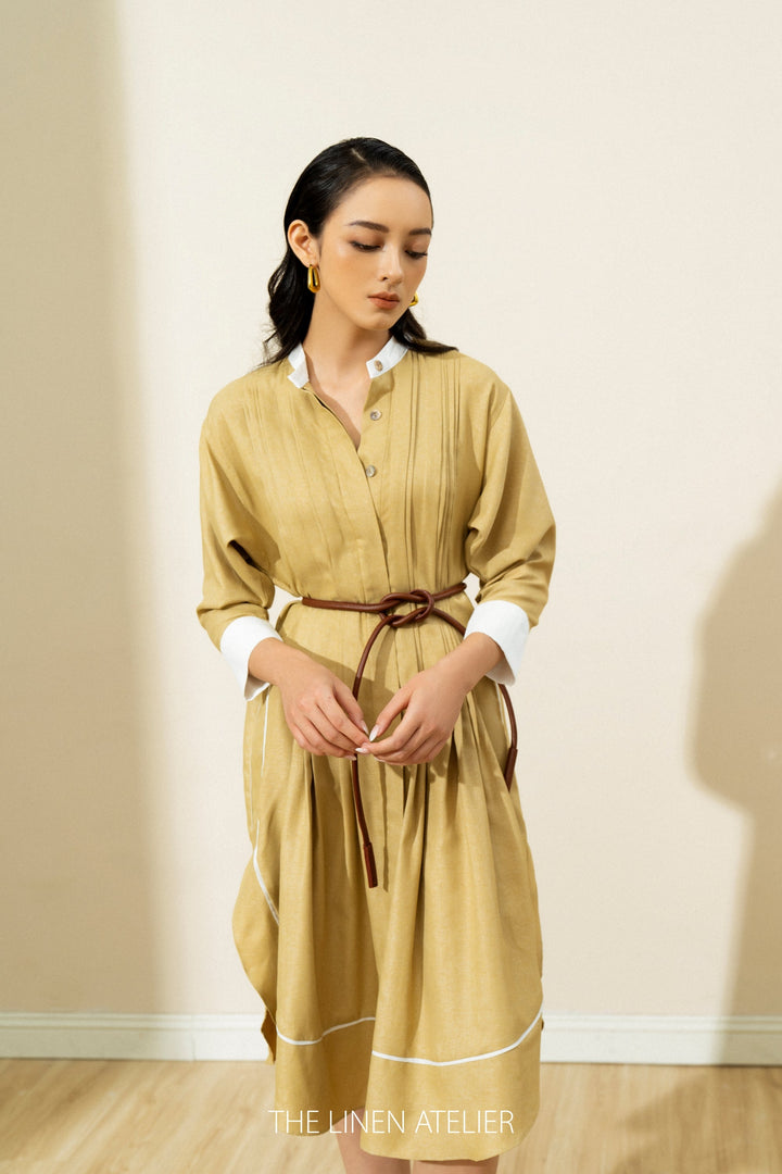 ELIZABETH Pleated Detail Midi Shirt Linen Dress | Custom Made | linen dresses for women | linen sundress | washed linen dress | boho dress