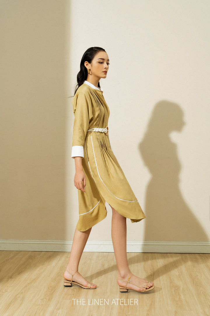 ELIZABETH Pleated Detail Midi Shirt Linen Dress Look Want Wear Love ELIZABETH Pleated Detail Midi Shirt Linen Dress Look Want Wear Love