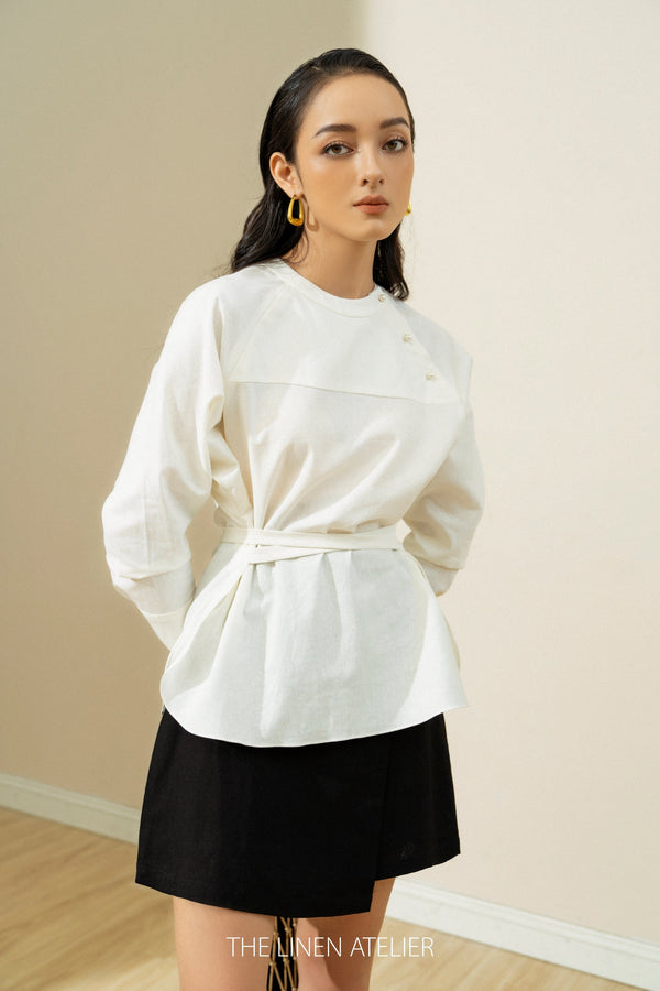 GIANNA Tied Waist Button On Top | Custom Made | blouse women | linen top | oversize linen top | white linen top | women linen | summer top