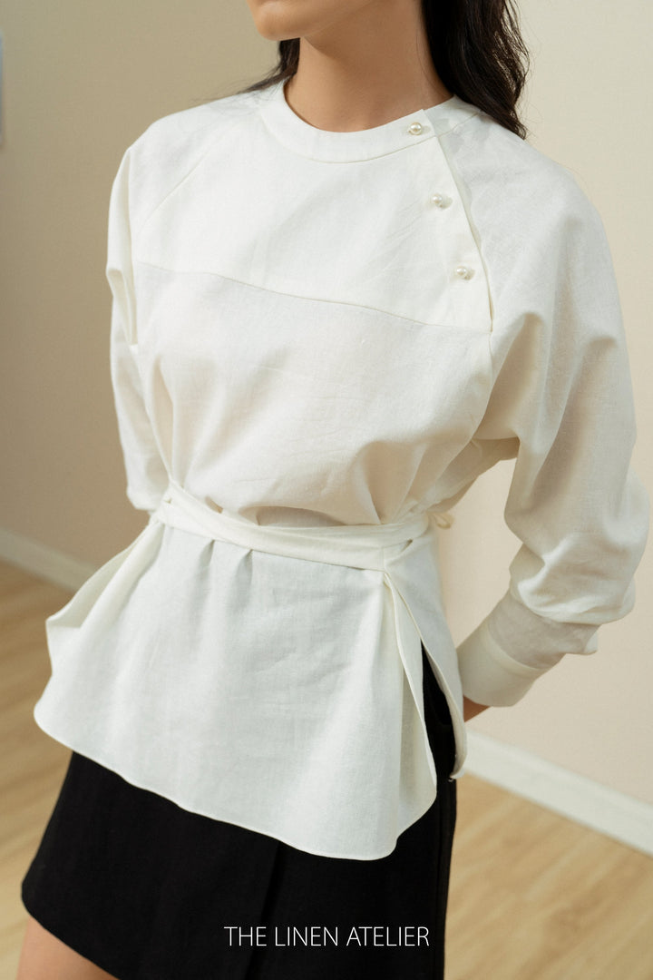 GIANNA Tied Waist Button On Top | Custom Made | blouse women | linen top | oversize linen top | white linen top | women linen | summer top