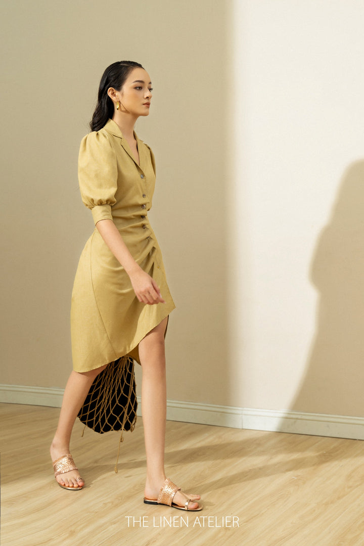 custom made linen dresses Custom Lace Up Waist Long Sleeve Linen Maxi Dress Manufacturers | Linenwind | Custom Linen Maxi Dresses