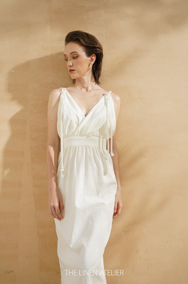 CHLOE Open Back Linen Dress | Backless Evening Dress | Wedding Guest Dresses Long | Low Back Dress | Summer Beach | Vintage Boho Wedding