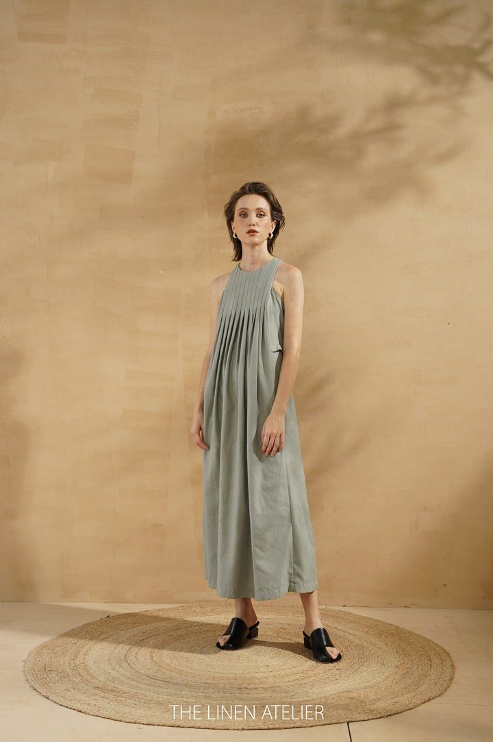 LILIAN Loose Fit Linen Summer Dress | pleated dress | womens dresses | halter neck dress | custom dresses for women | long linen dress