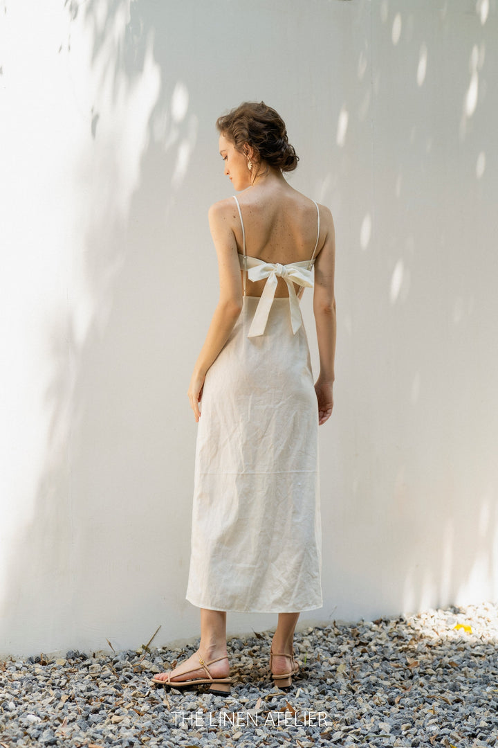 MALLORY Linen Open Back Dress For Women | Spaghetti Strap Dress Linen | Backless Dress Plus Size | Linen Strap Dress | Summer Casual Dress