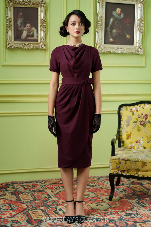 Doris Pencil Dress with Beautiful Drapes and Matching Belt