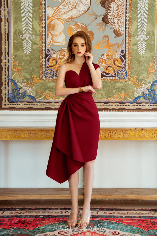 Bella One-Shoulder Midi Dress for Wedding Guest