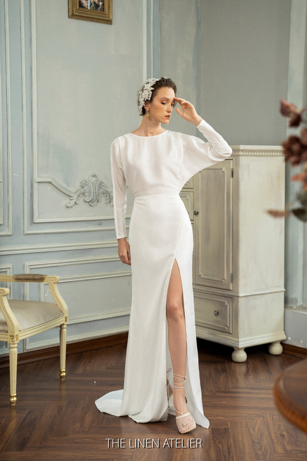 MEGHAN White Silk Simple Wedding Dress