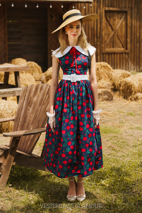 Eva Sleeveless Puritan Collar Floral Dress