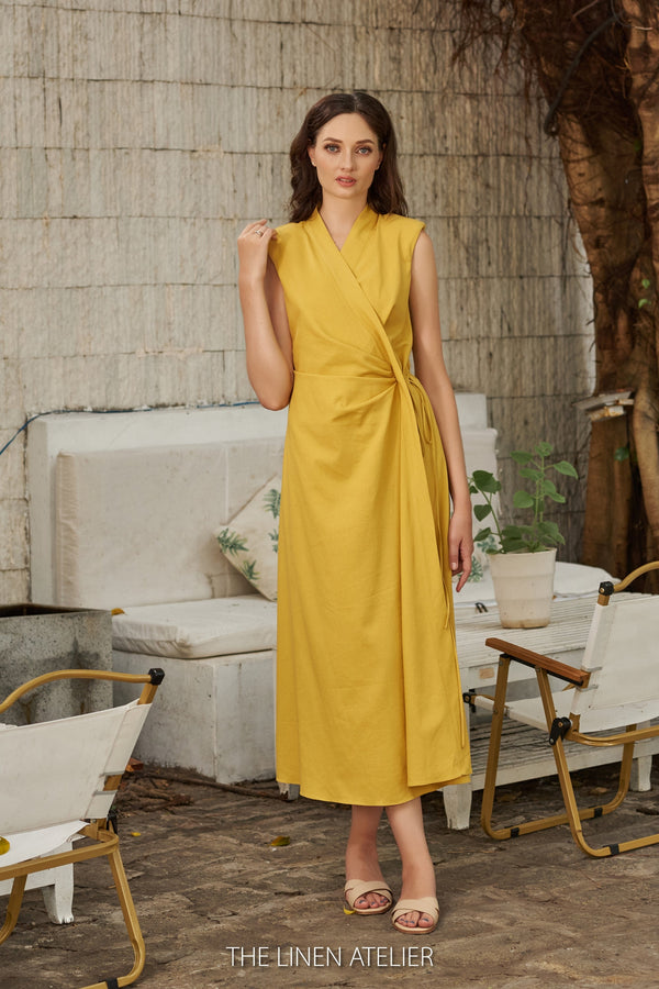 Luiza Linen Wrap Midi Dress