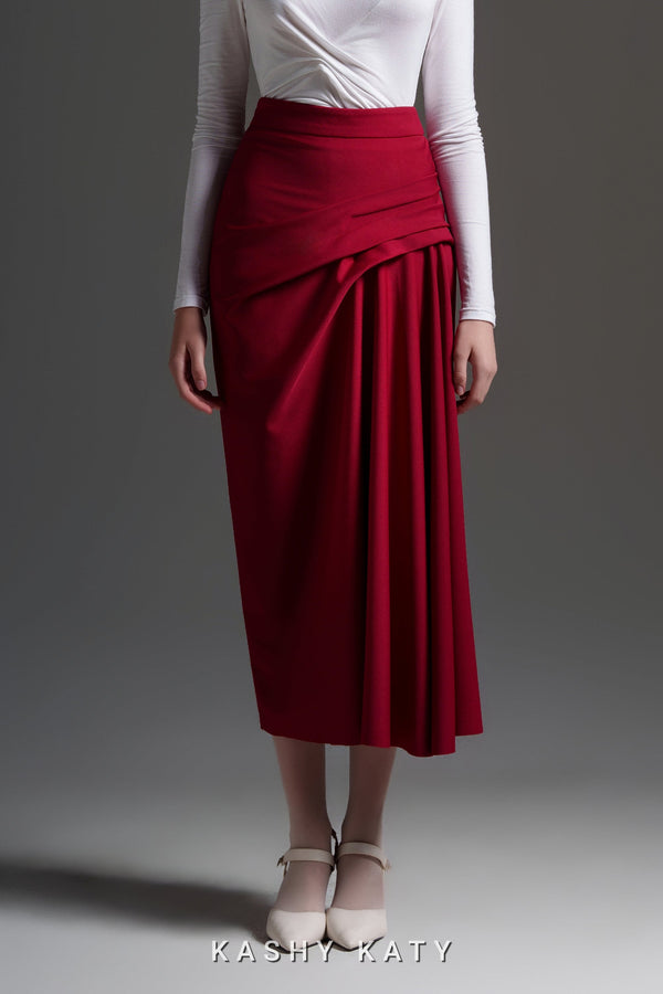 Jonette Asymmetric Draped Midi Skirt