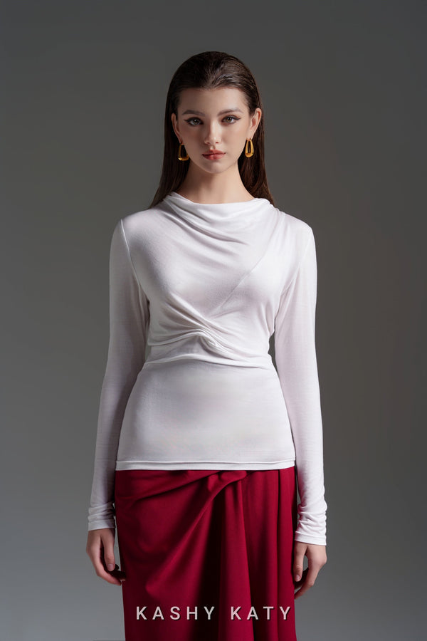 Yuri Jersey Twist Front Top, Long Sleeve Top