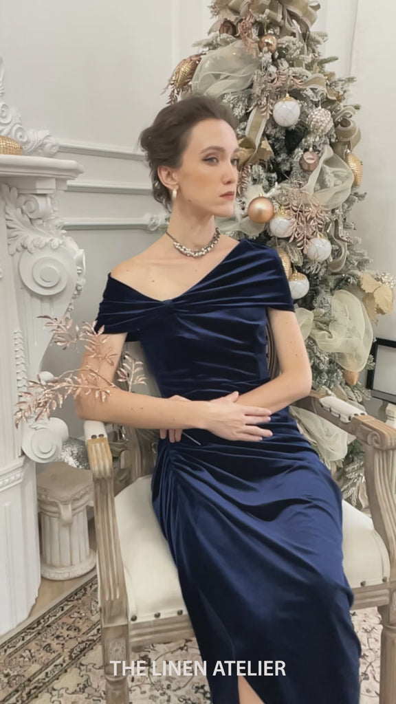 One Shoulder Maxi Velvet Column Regular Evening Dress brq1073