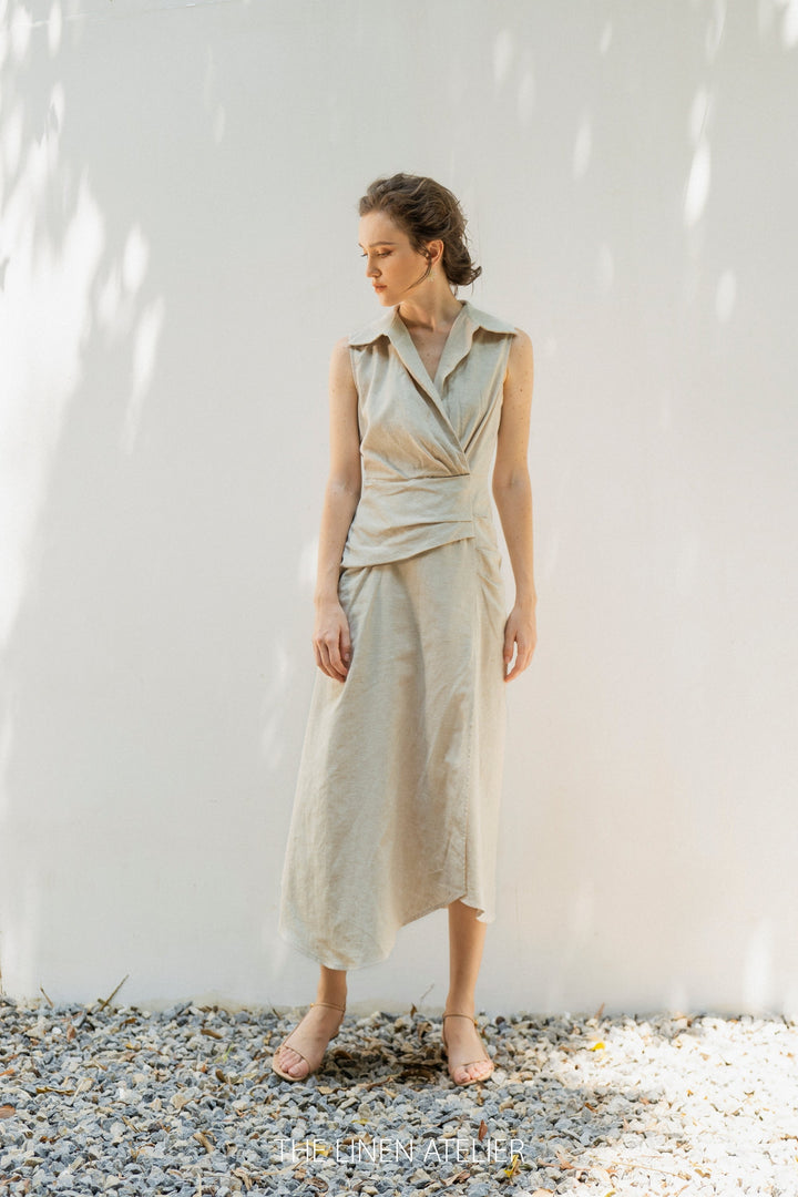 HELEN Casual Sleeveless Linen Utility Shirtdress | Linen Summer Dress | Sleeveless Linen Dress | Minimalist Dress | Evening Party Dress