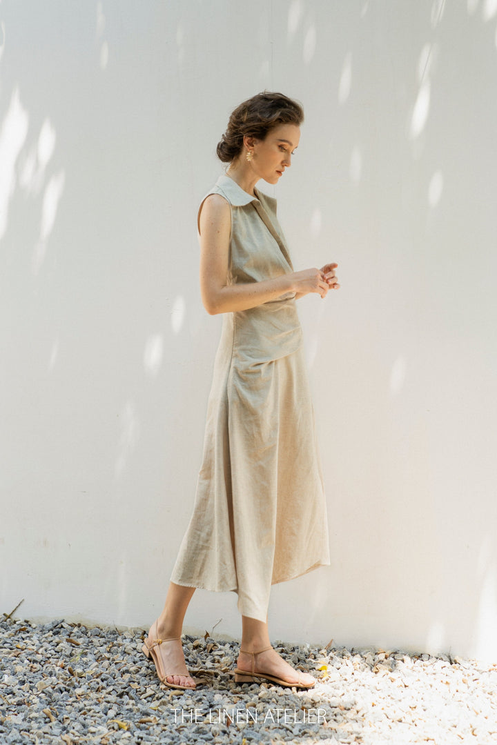 HELEN Casual Sleeveless Linen Utility Shirtdress | Linen Summer Dress | Sleeveless Linen Dress | Minimalist Dress | Evening Party Dress