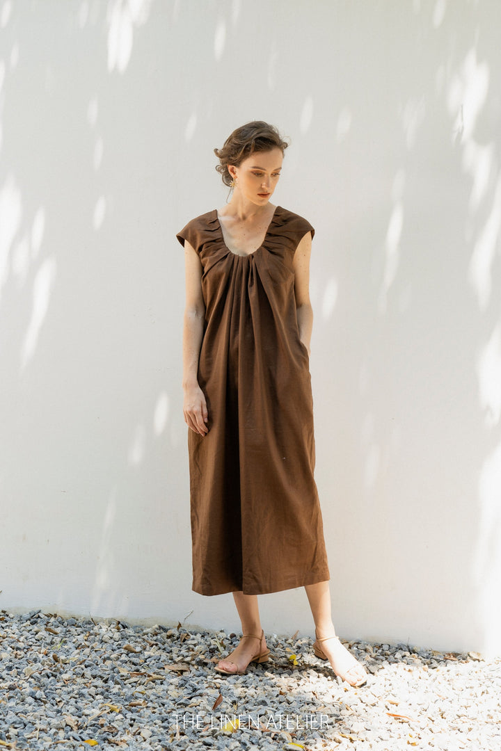 STACEY Linen Open Back Dress | low back dress | backless linen dress | cross back linen dress | linen tunic dress | linen summer dress