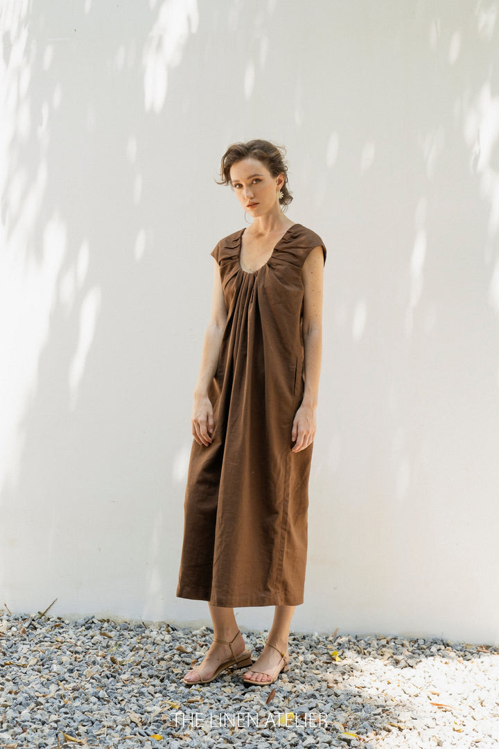 STACEY Linen Open Back Dress | low back dress | backless linen dress | cross back linen dress | linen tunic dress | linen summer dress