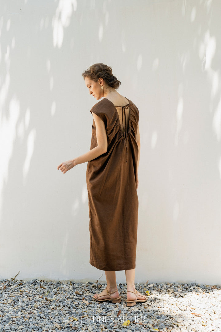 STACEY Linen Open Back Dress | low back dress | backless linen dress | cross back linen dress | linen tunic dress | linen summer dress