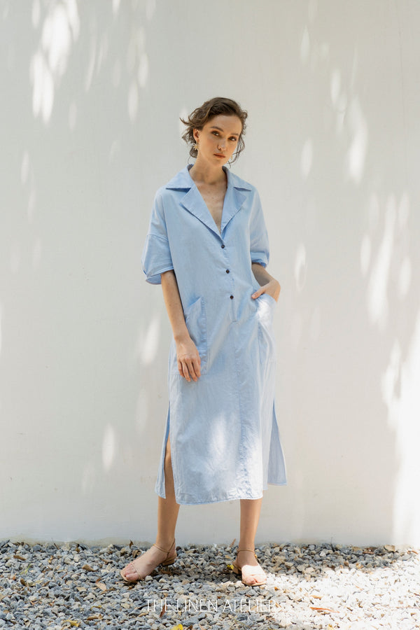 KAITLYN Cotton Tunic Dress Long | womens tunic dress | linen tunic dress | linen tunic shirt dress | simple button dress | custom made