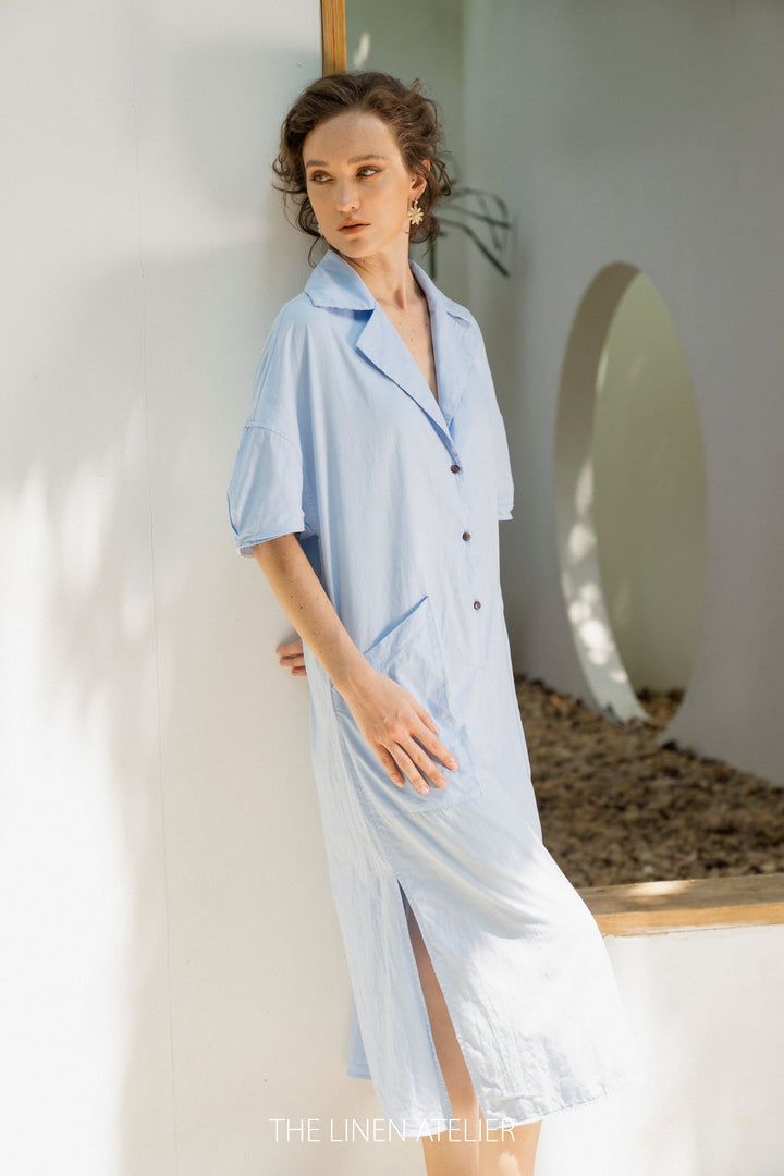 KAITLYN Cotton Tunic Dress Long | womens tunic dress | linen tunic dress | linen tunic shirt dress | simple button dress | custom made